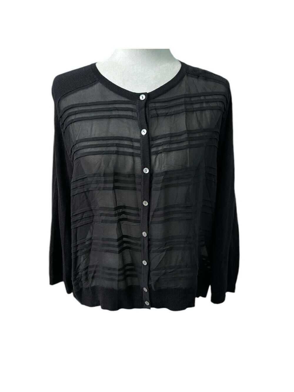 Talbots Silk Black Patterned Cardigan Size 18 NWT